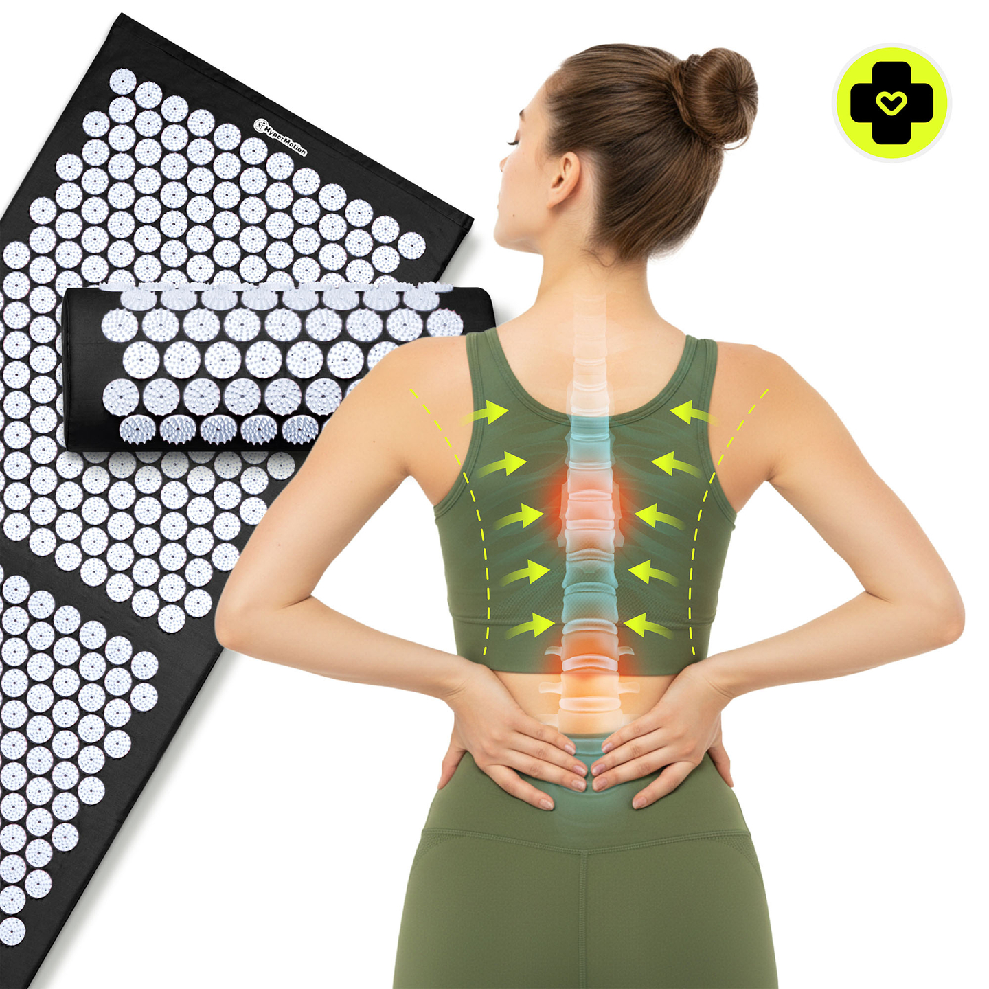 Saltea mare de presopunctură cu pernă și husă - 130 cm HyperMotion alb-negru