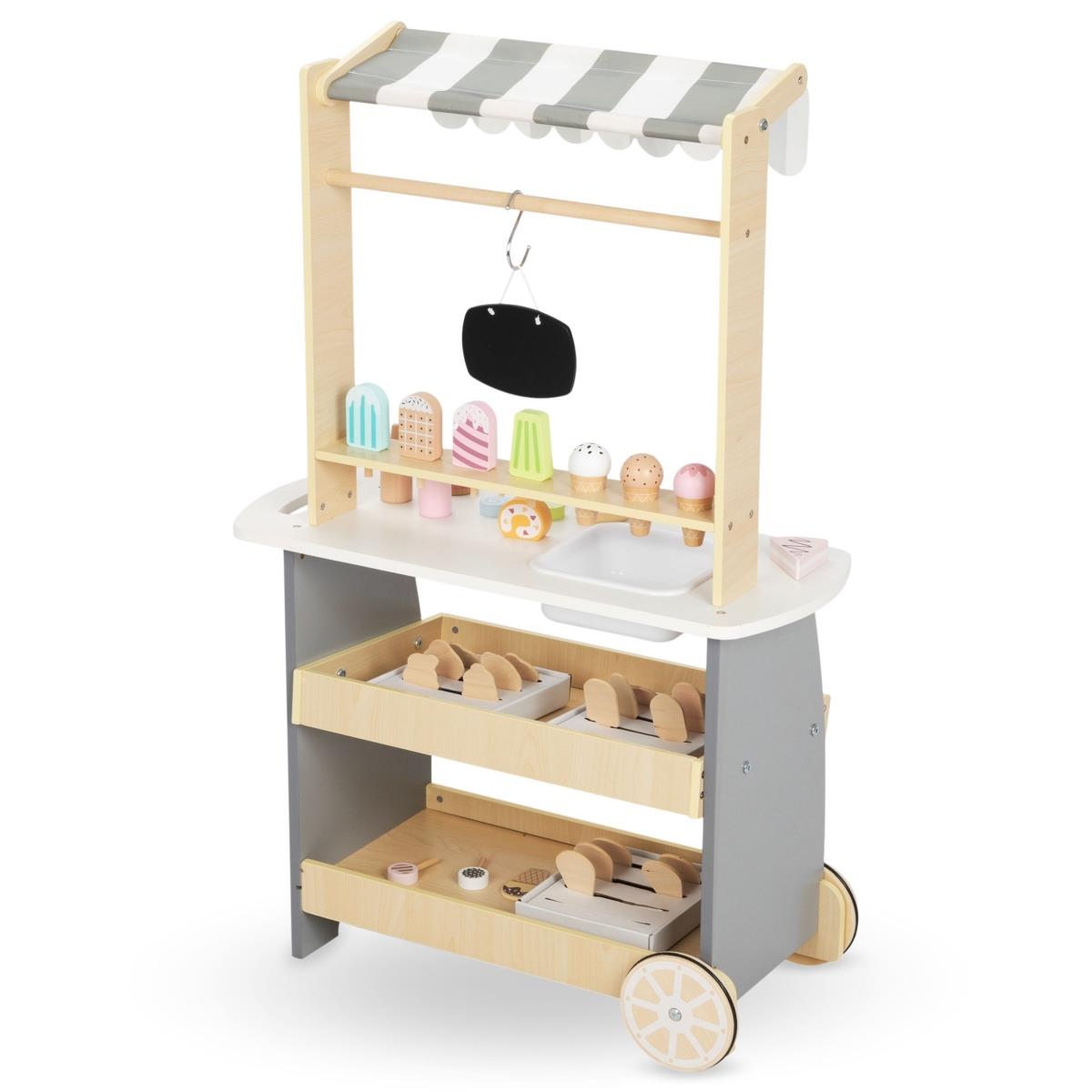 Sală de înghețată din lemn pe roți - cărucior pentru înghețată