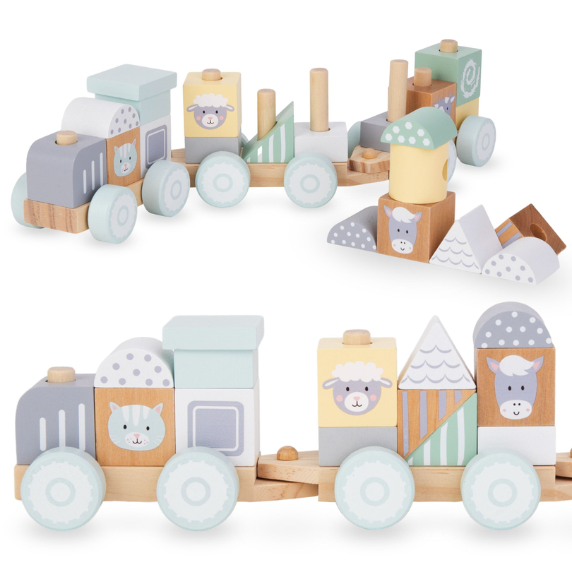Tren din lemn cu blocuri pentru un băiat - Ferma