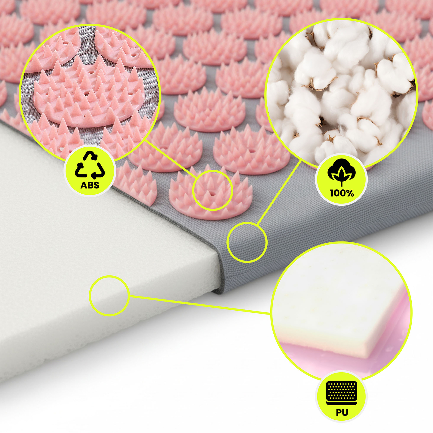 Saltea mare de presopunctură cu pernă și husă - 130 cm HyperMotion gri și roz