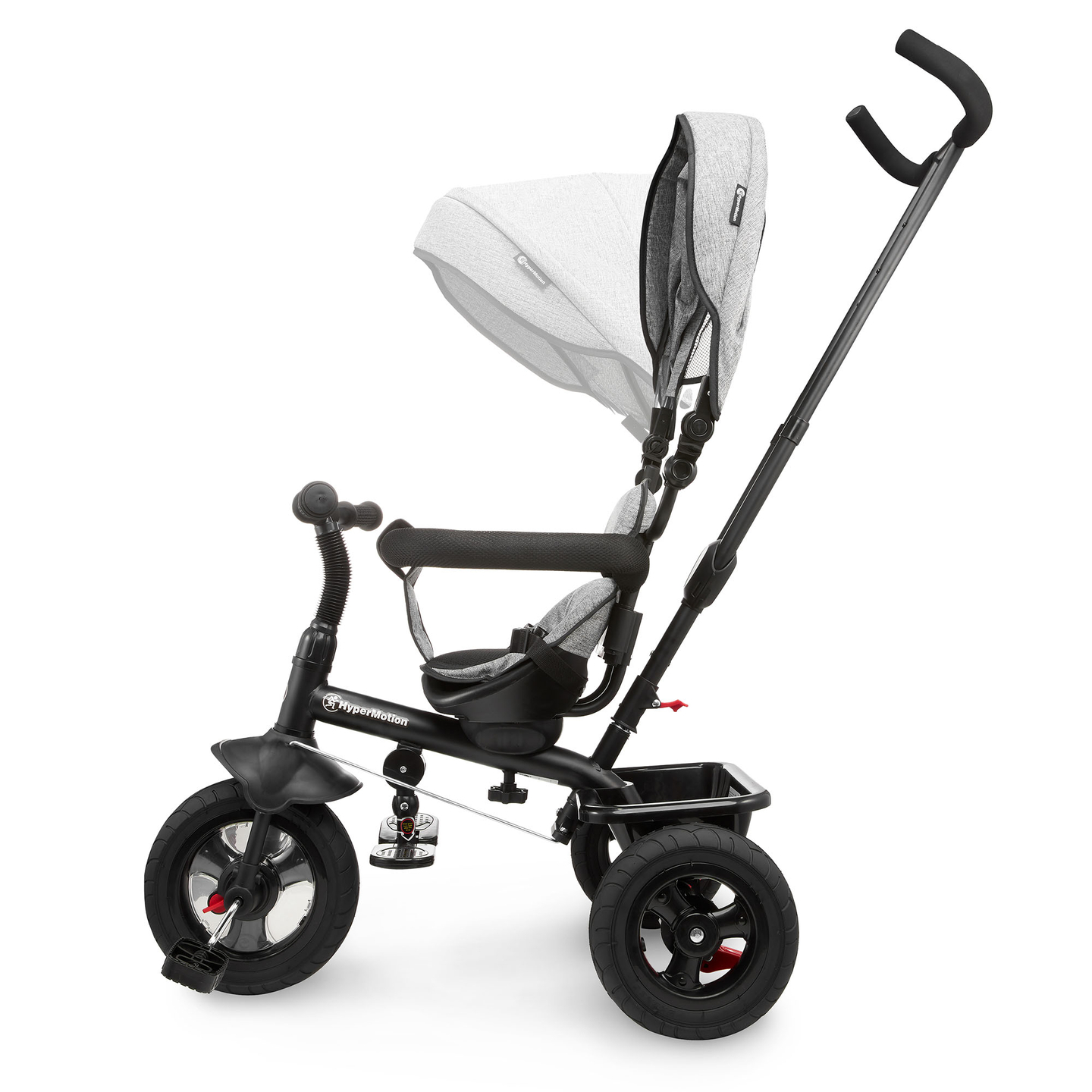 Tricicletă pentru copii 1-4 ani - TOBI FREY - culoare gri - roți pivotante - roți cu pompă + împingător