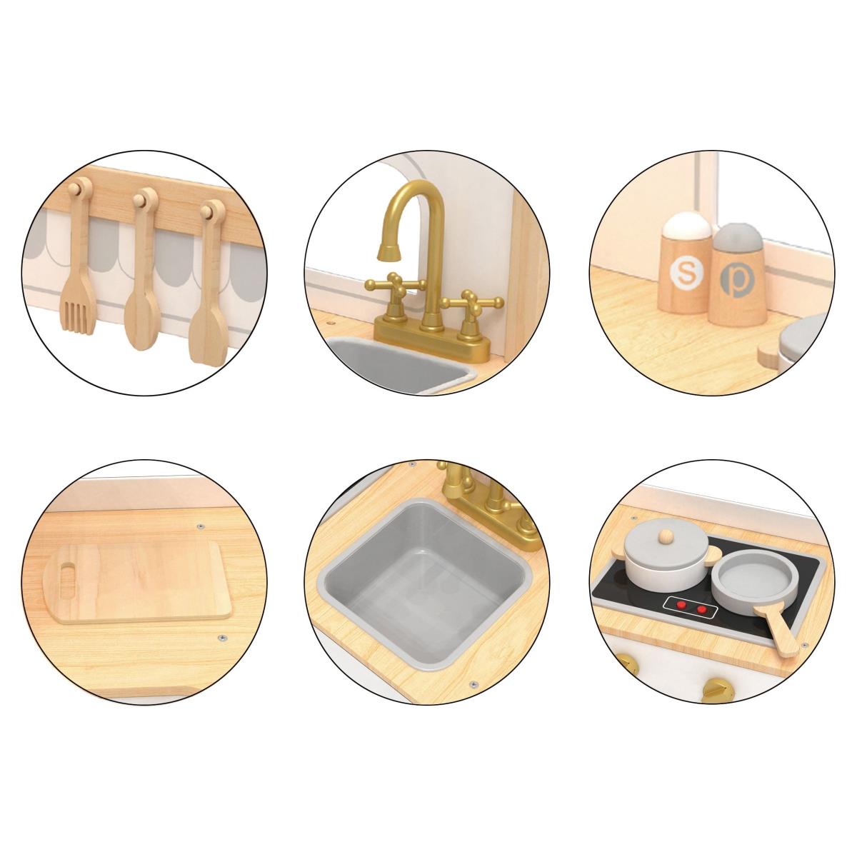 Bucătărie de colț interactivă din lemn XXXL cu frigider, cuptor cu microunde, cuptor, mașină de spălat și accesorii - naturală