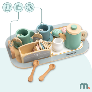 Set mare de ceai din lemn cu tavă - 18 articole