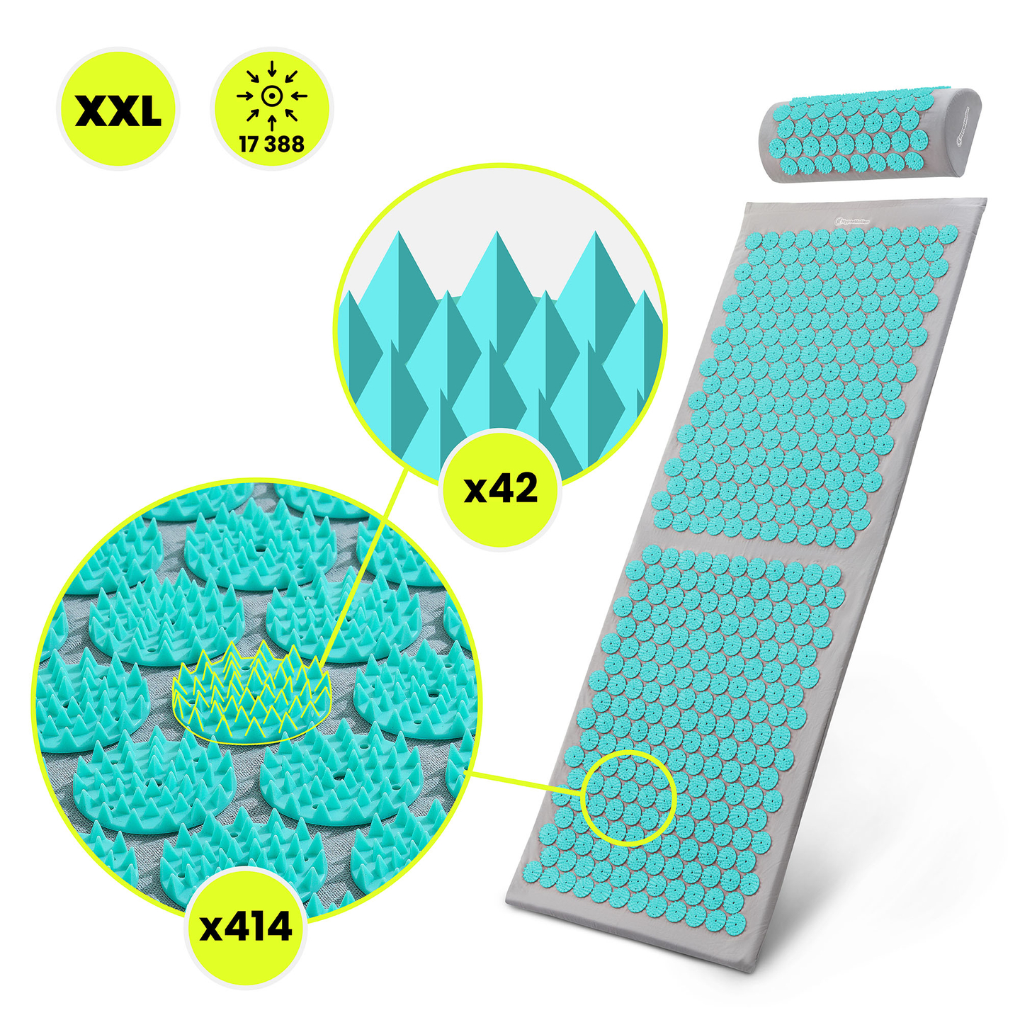 Saltea mare de presopunctură cu pernă și husă - 130 cm HyperMotion gri-mentă