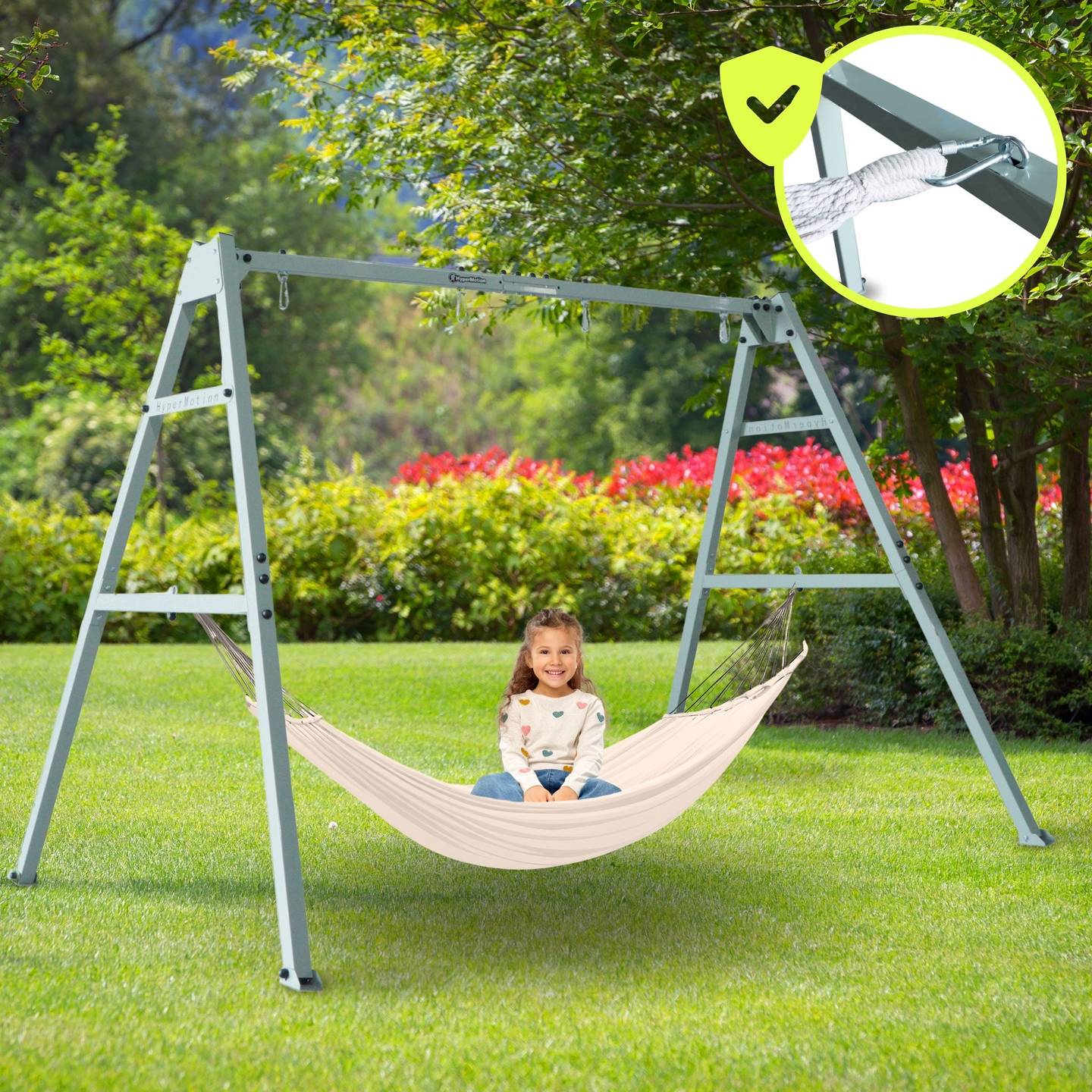 Leagăn dublu cu accesorii - cadru din oțel - cuib de barză, leagăn și hamac