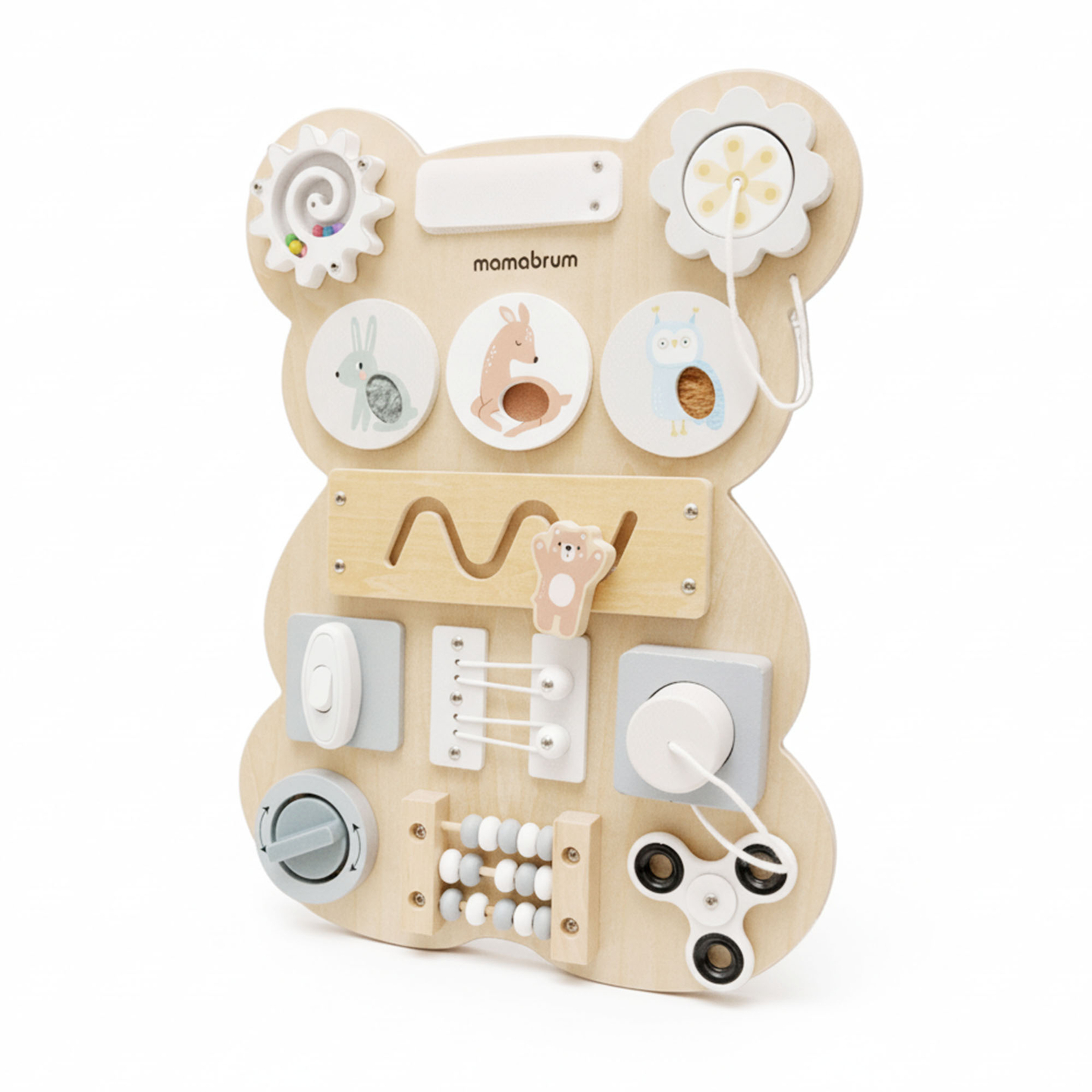 Tablă manipulativă Montessori din lemn - învățare senzorială a independenței: Velcro, dop, labirint, buton cu clic