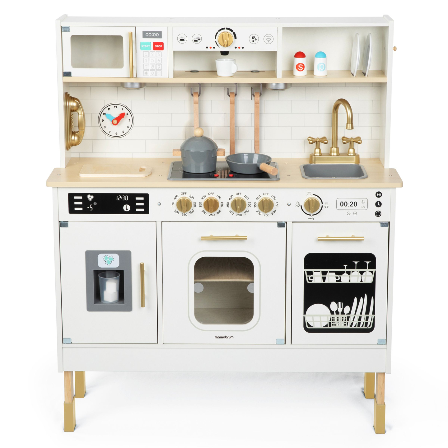 Bucătărie interactivă din lemn XXL cu accesorii și iluminare LED - pe două niveluri