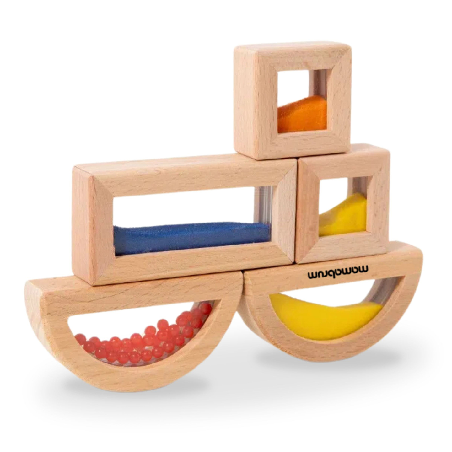 Set de blocuri senzoriale din lemn cu umpluturi diferite - 15 bucăți