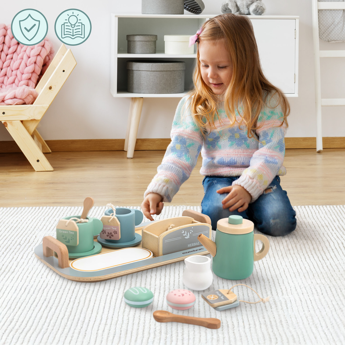 Set mare de ceai din lemn cu tavă - 18 articole