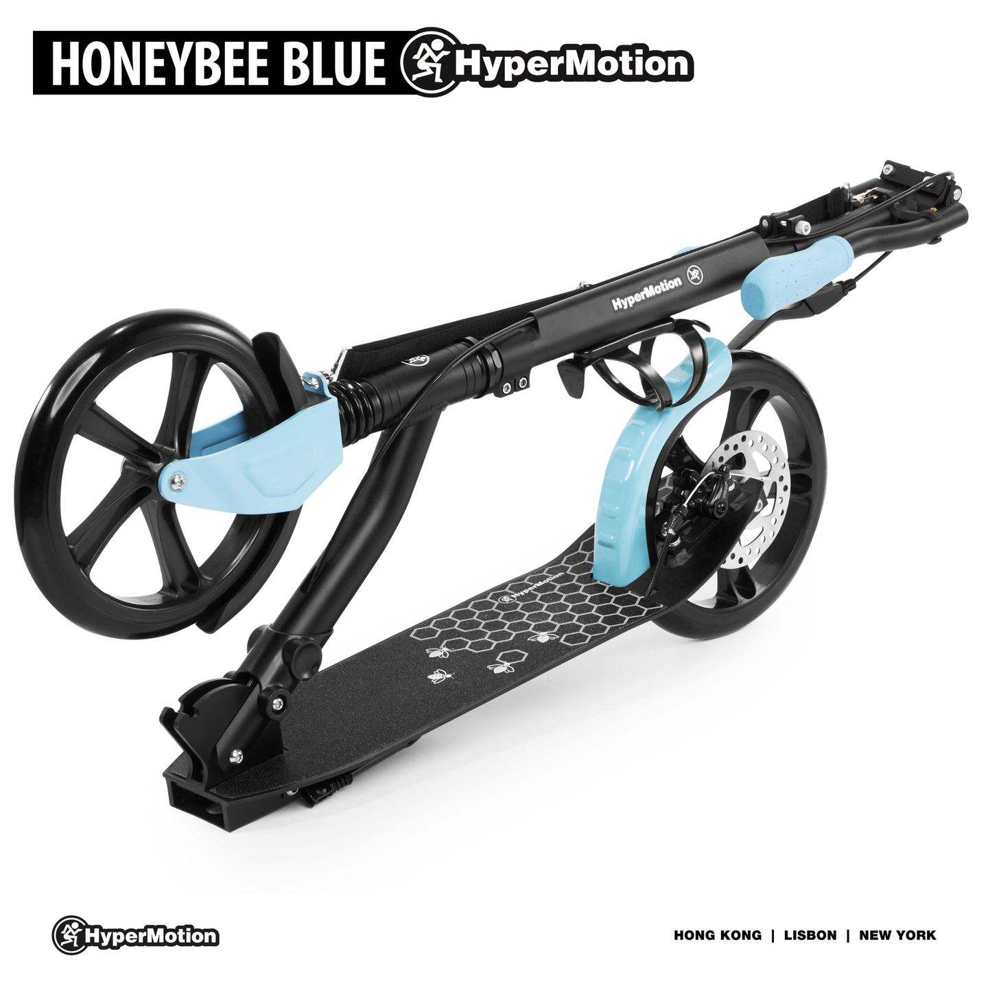 Scuter de oraș cu două roți HONEYBEE Blue HyperMotion 100 kg - aluminiu complet, roți mari de 250 mm