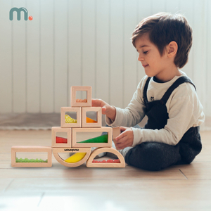 Set de blocuri senzoriale din lemn cu umpluturi diferite - 15 bucăți