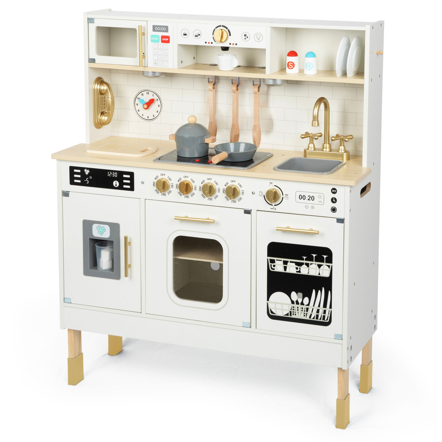 Bucătărie interactivă din lemn XXL cu accesorii și iluminare LED - pe două niveluri