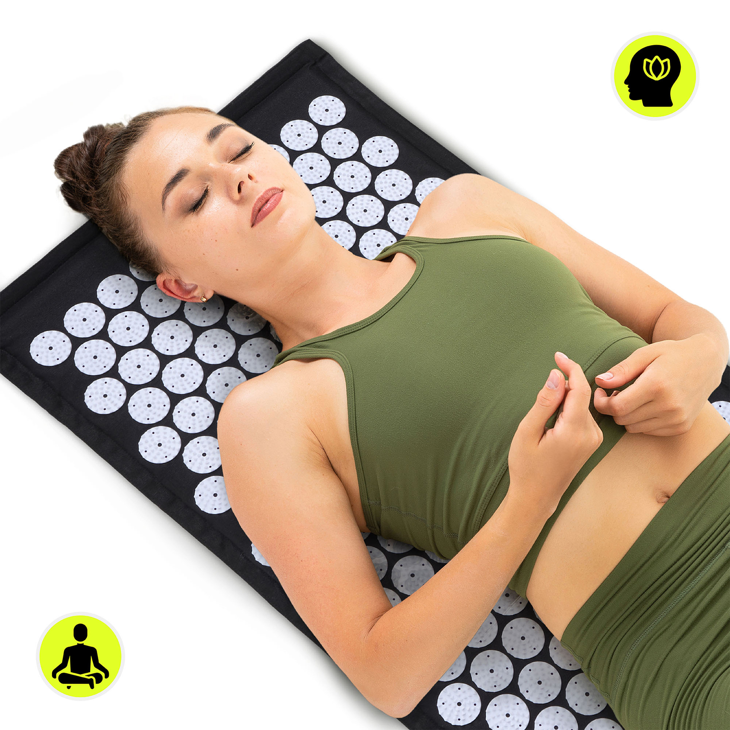 Saltea de presopunctură ECO din in cu fibră de cocos și pernă de hrișcă – 68 cm HyperMotion alb-negru