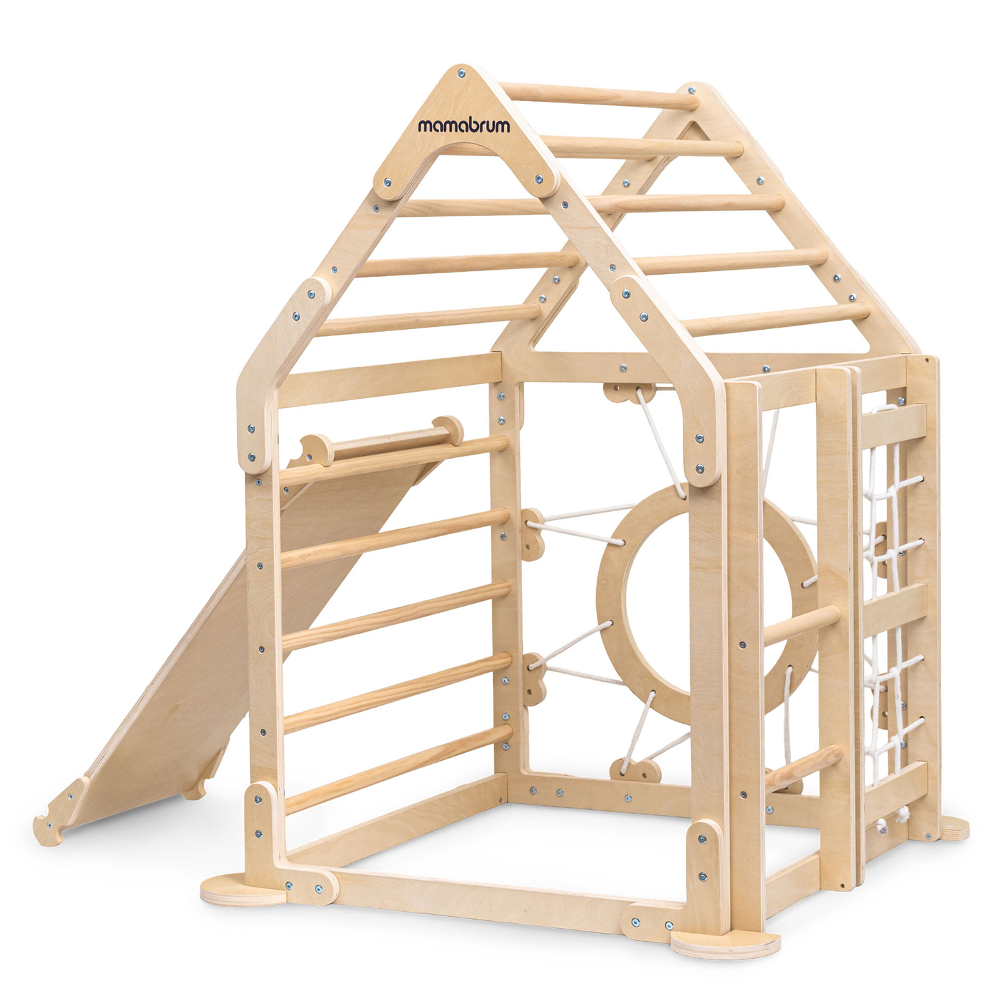 Loc de joacă interior din lemn pentru copii - o căsuță cu scări și tobogan