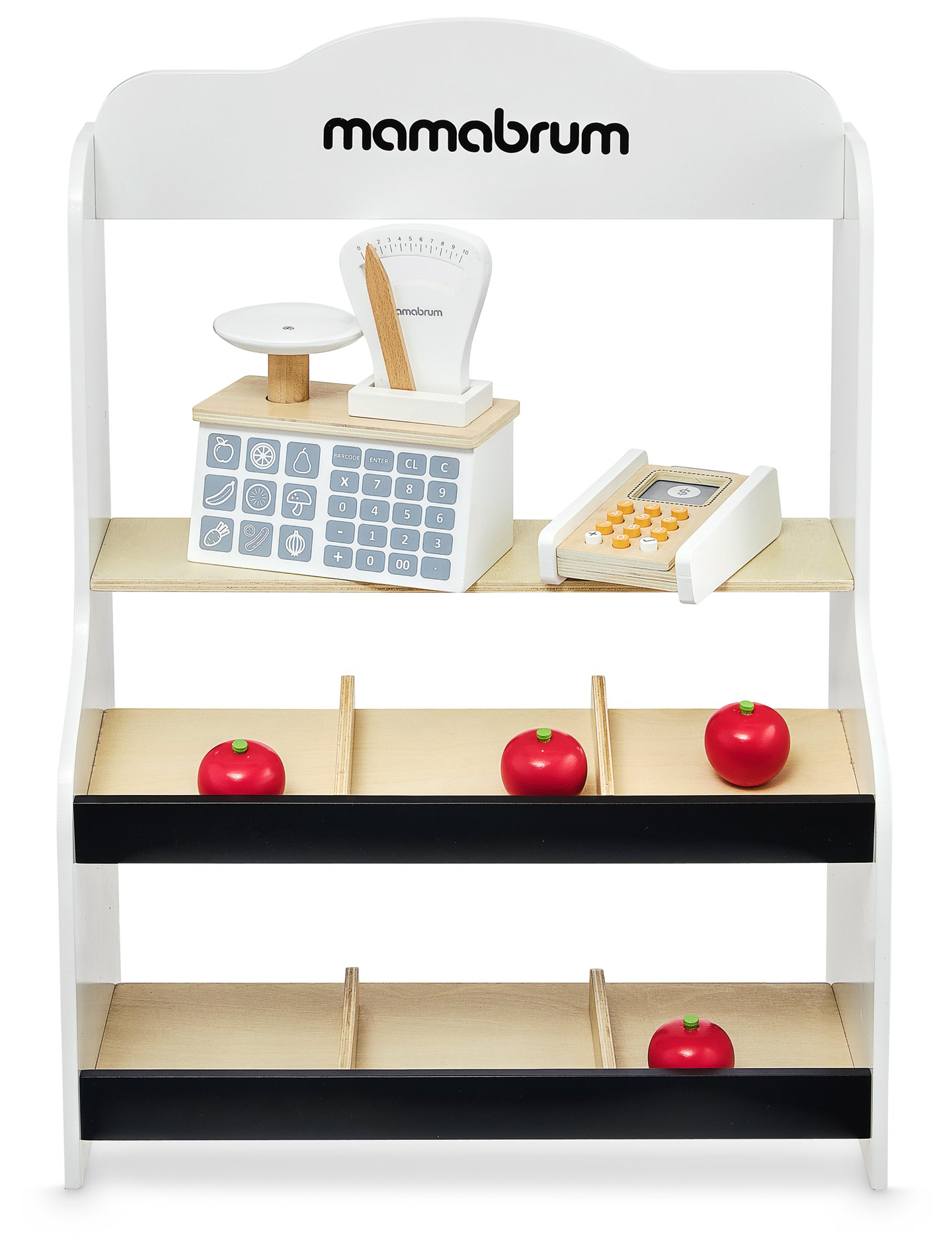 Mini market - magazin cu cântar, terminal, card de plată și fructe