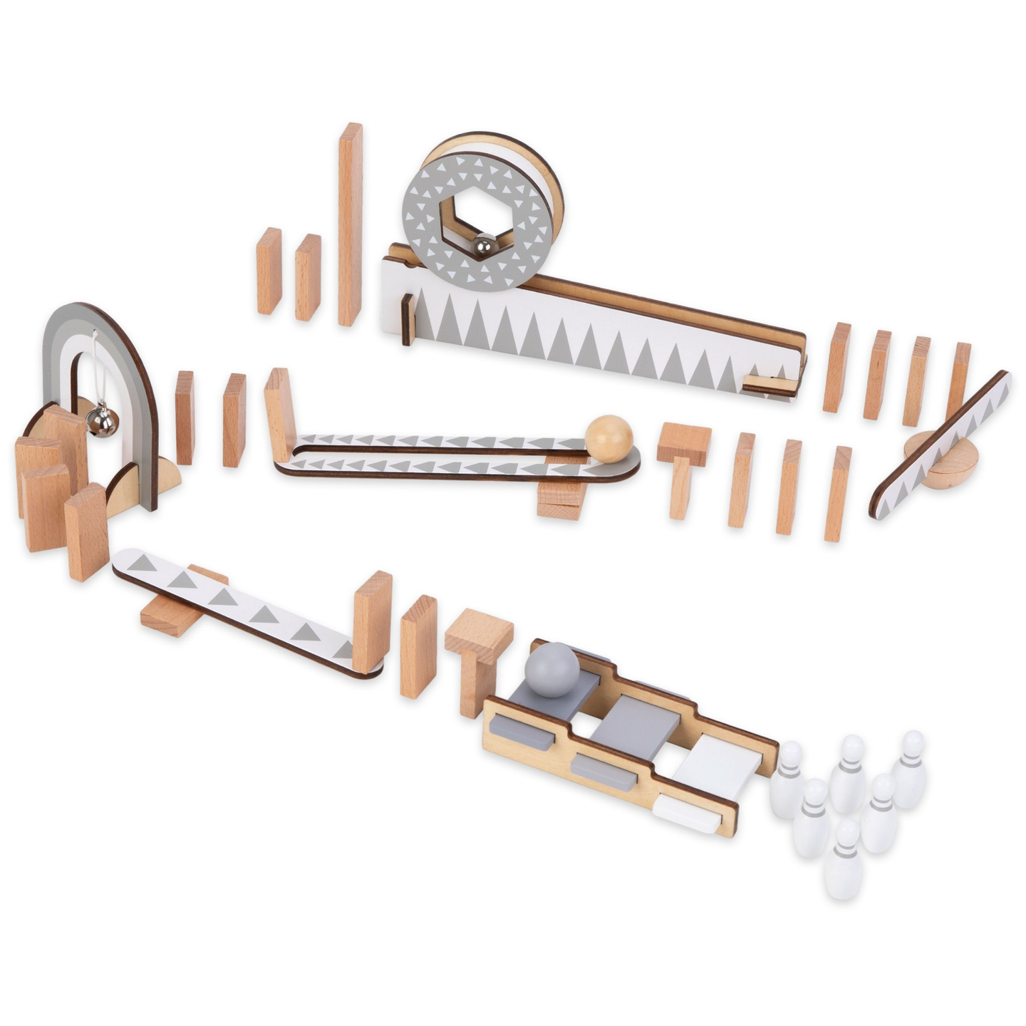 Blocuri de domino din lemn - cursă cu obstacole - 48 de elemente