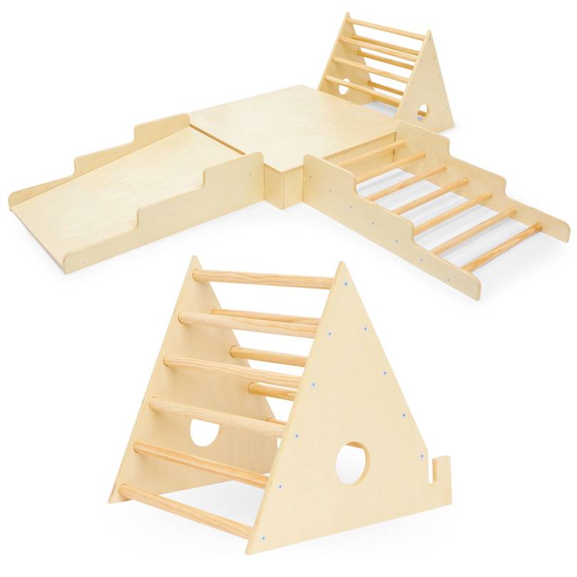 Loc de joacă mare din lemn XXL pentru casă - 2 scări + tobogan + platformă