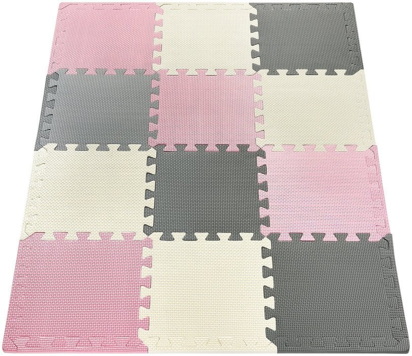 Puzzle din spumă 12pcs. - covor de spumă educațional 120 x 90 x 1.2cm cu margine - roz