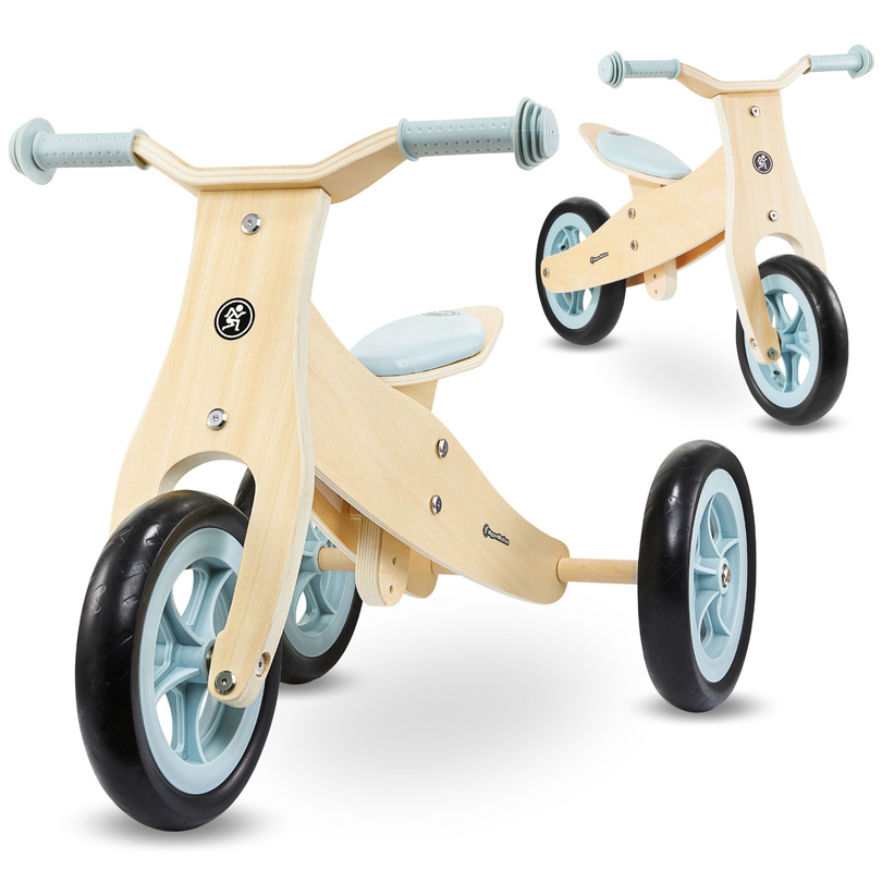 Tricicleta din lemn si balansier 2in1 - HyperMotion PERCY - albastru