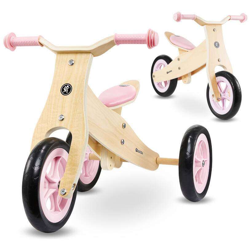 Tricicleta din lemn si balansoar 2in1 - HyperMotion PERCY - roz