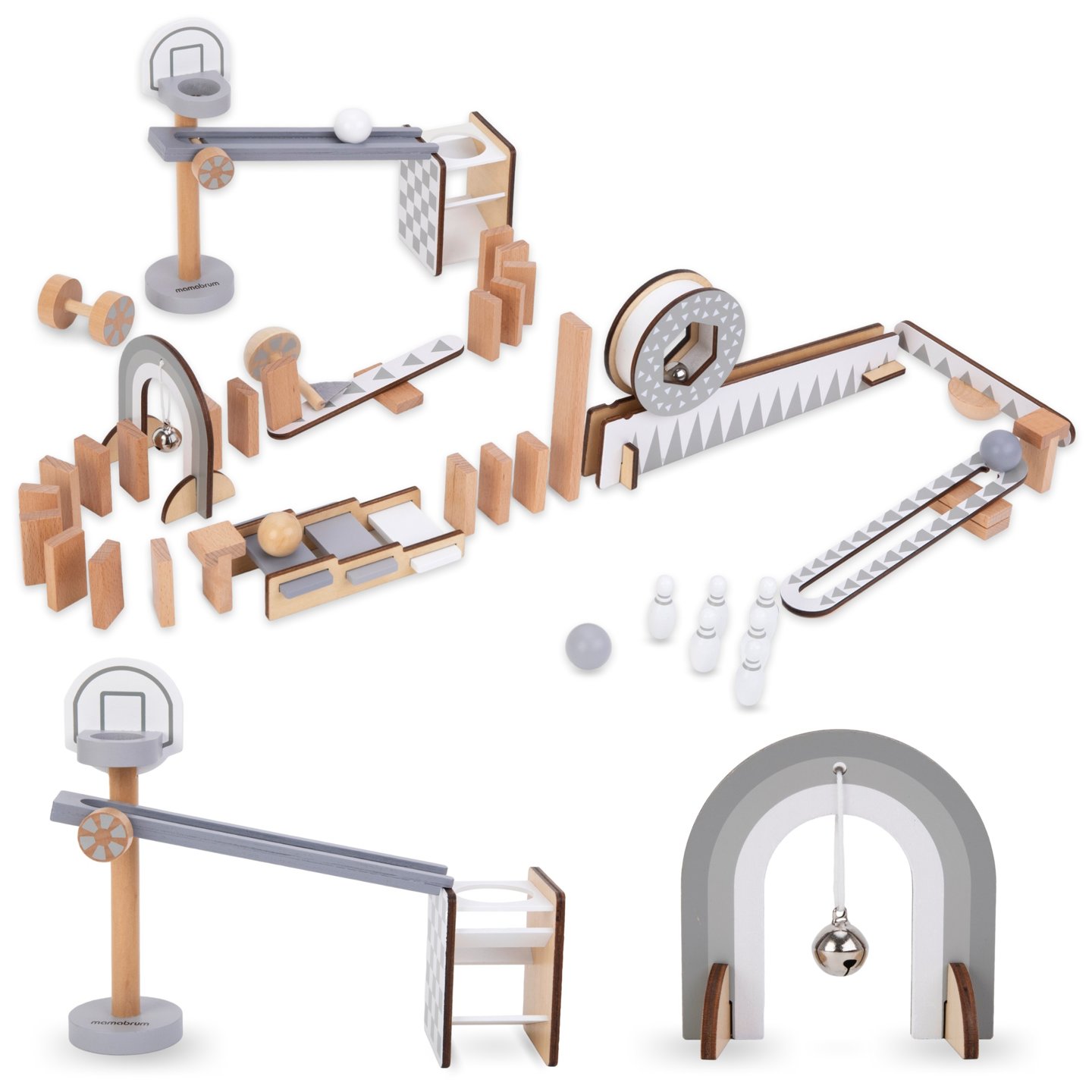 Blocuri de domino din lemn - cursă cu obstacole - 48 de elemente