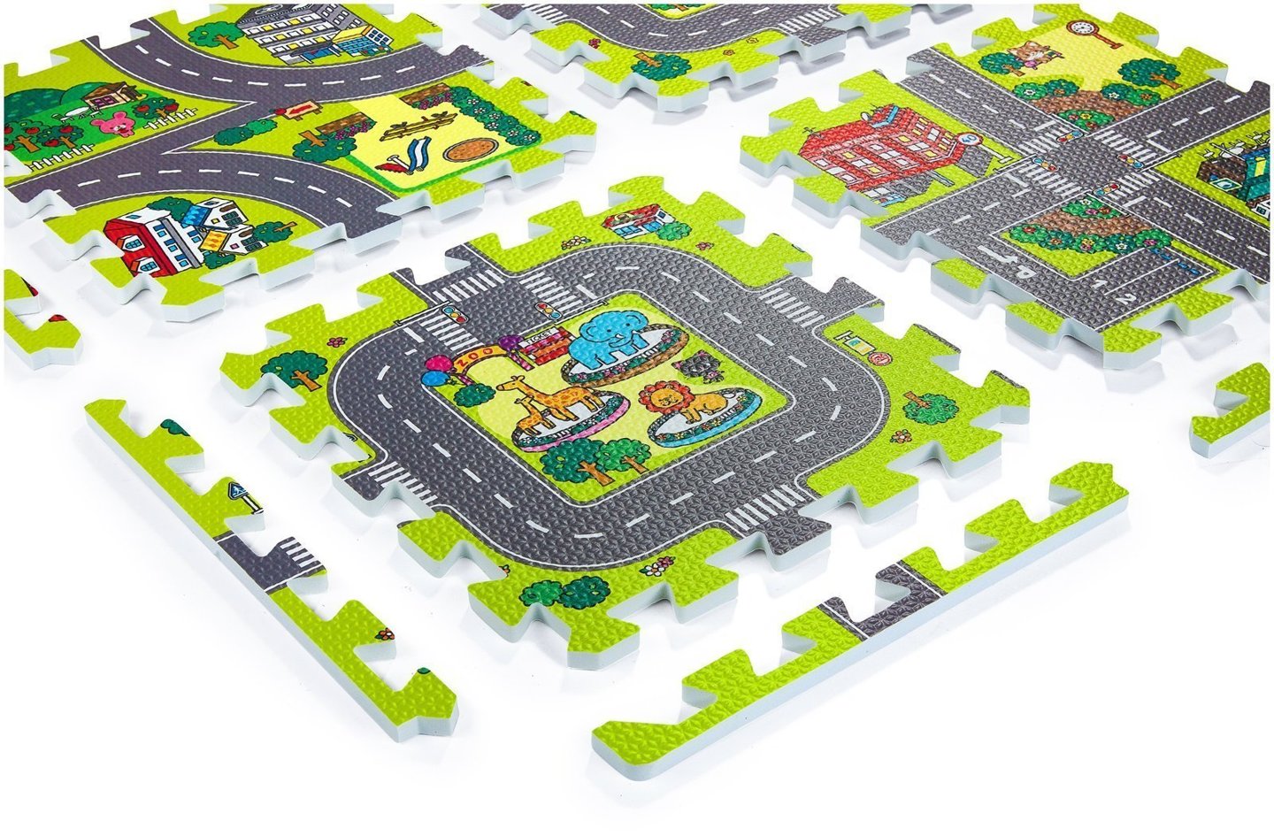Covoraș puzzle educațional din spumă 90 x 90 x 1cm cu margini - spumă EVA - design: străzi, drumuri, oraș