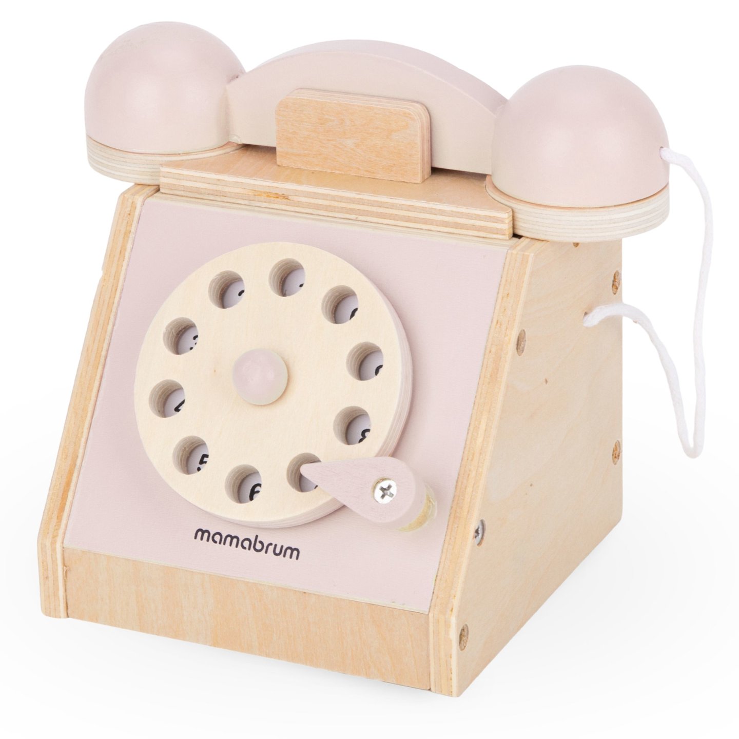 Telefon retro din lemn - roz pastel