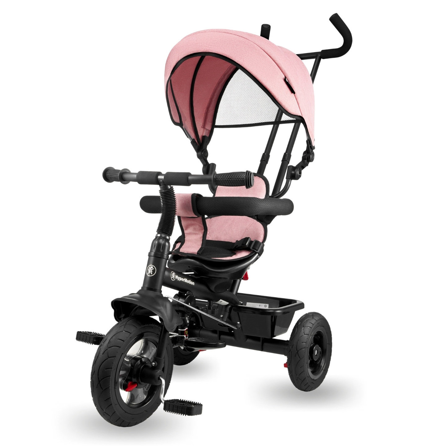Tricicletă pentru copii 1-4 ani - TOBI FREY - culoare roz - roți pivotante - roți cu pompă + împingător
